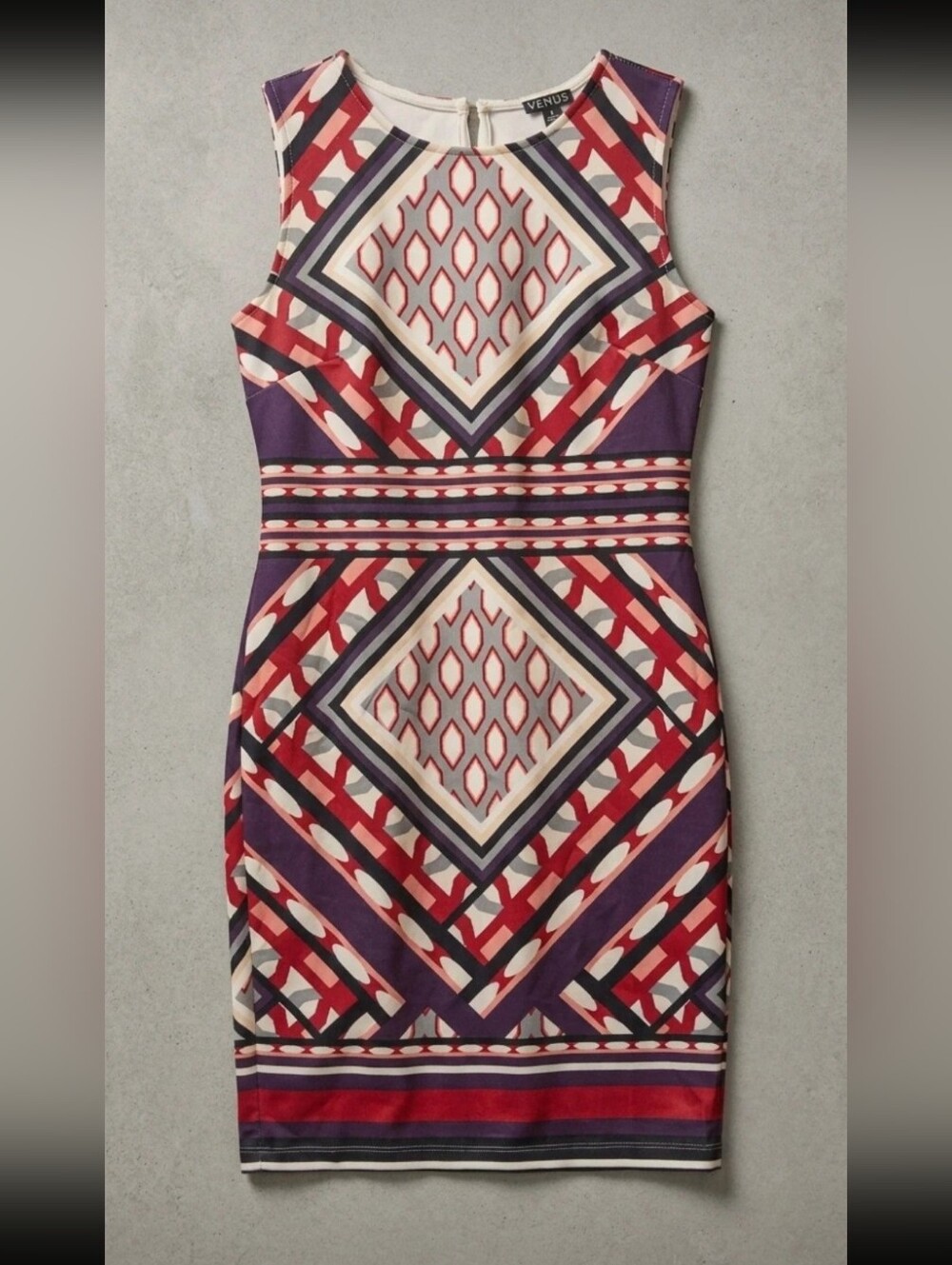 Venus Geometric Bodycon Sheath Dress Women’s Medium Sleeveless Career Summer